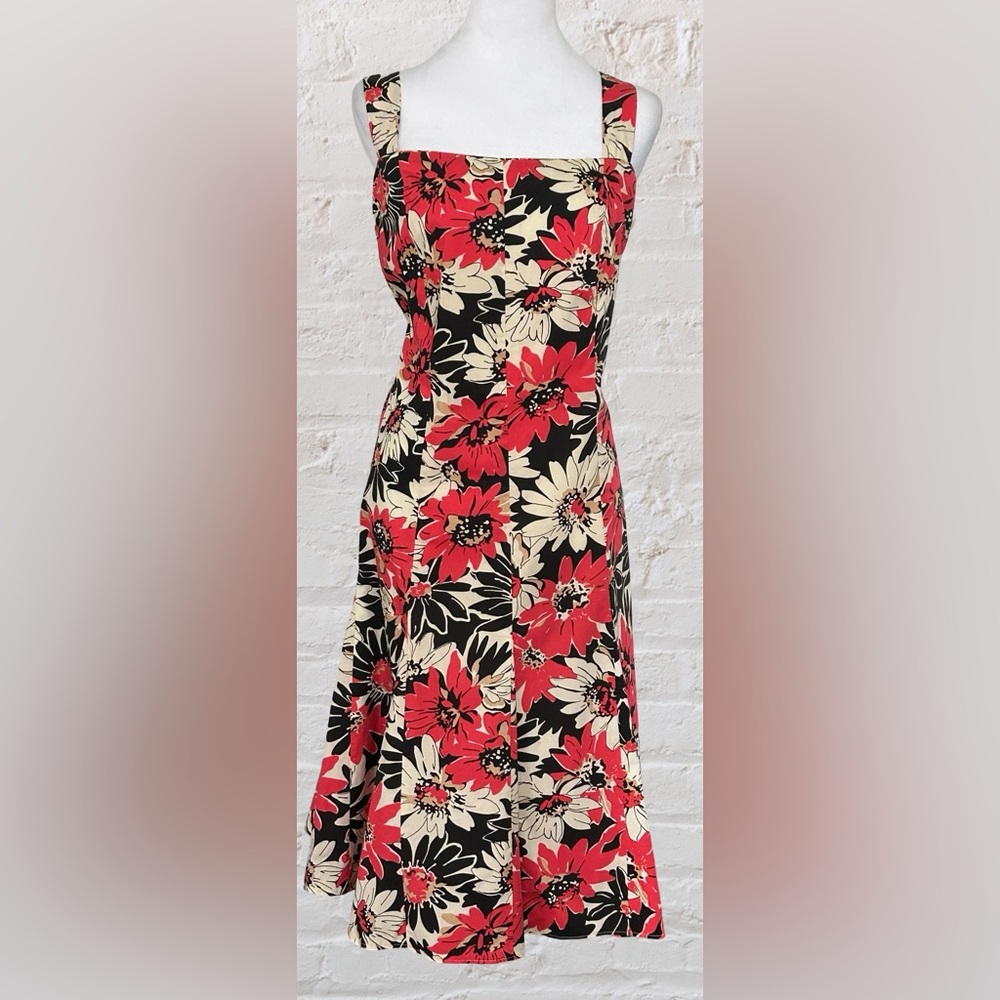 Madison Leigh A-Line Sundress Sz 18 Red Floral Print Dress Bohemian Cottagecore